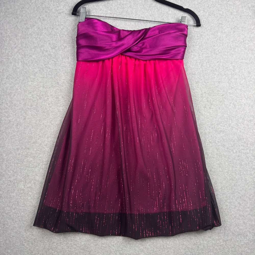VTG Y2K Jump Apparel Dress Womens 3/4 Pink Ombre Glitter Strapless Hoco Fairy